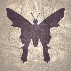 Wall Mural - A butterfly with two face profile view. Optical illusion. Human head make silhouette of insect