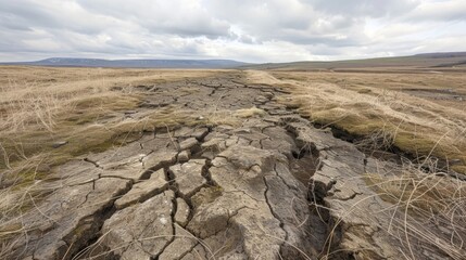 The remnants of a oncethick layer of peat now reduced to a barren cracked landscape due to extensive draining for fuel.