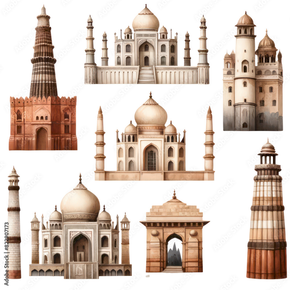 Ilustraci n De Stock Collection Of Iconic Indian Architectural ilustraci-n-de-stock-collection-of-iconic-indian-architectural
