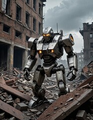 Aufkleber - Renaissance Resurgence: Corroded Cybernetic Entity Amidst Ruins