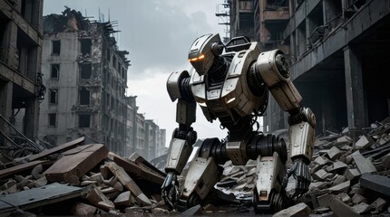 Aufkleber - Renaissance Resurgence: Corroded Cybernetic Entity Amidst Ruins