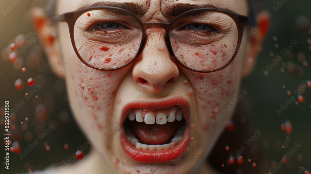 2D illustrate of a person with anxious acne, highlighting stressed ...