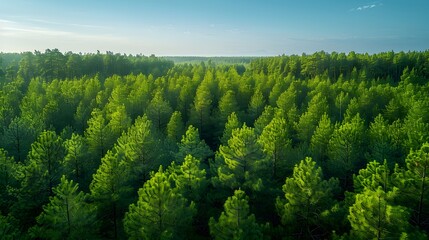 Wall Mural - a panoramic view of a vast forest of tall pine trees, stretching out as far as the eye can see under