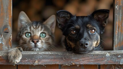 Wall Mural - Volunteers providing care and companionship at an animal shelter, spending time with dogs and cats to ensure they feel loved and cared for. List of Art Media Photograph inspired by Spring magazine