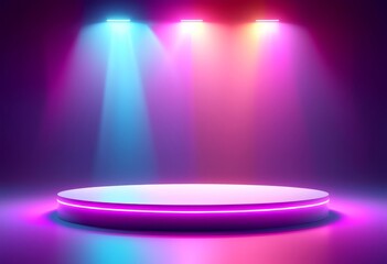 Wall Mural - background platform lighting light modern front empty neon scene glowing presentation product podium colorful stand flare streaks stage mockup rainbow futuristic view spotlight sparkle