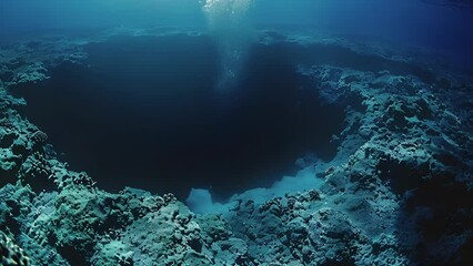 Wall Mural - A natural wonder of the ocean a blue hole is a deep dark chasm beneath the surface.