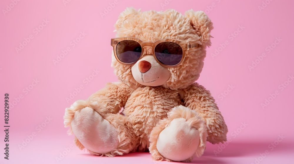 Teddy Bear wear thug life meme glasses isolated on pink background ...