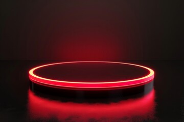 Sticker - 3D rendering of a red glowing neon light Podium on a black background with a floor reflection