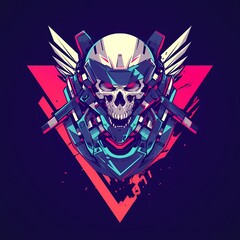 Skull characters mascot with angry face, vector logo style, e-sport gamer t-shirt design, on isolated background.