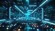 © Piyapan - Random, powerful hi-tech backdrop with pulsating LED grids and intricate, luminous patterns in a dark, sleek environment