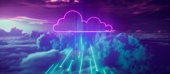 Fototapete - futuristic Cloud storage technology online server concept background