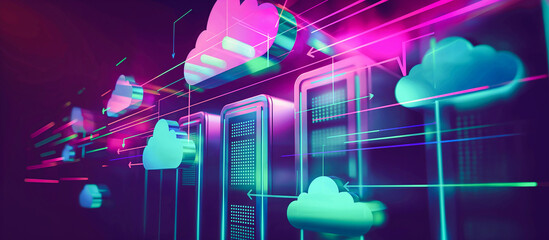 Fototapete - futuristic Cloud storage technology online server concept background
