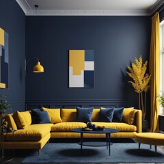 interior of yellow and black modern sofa interior 