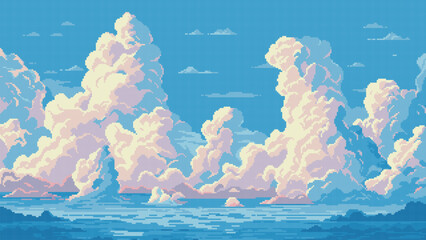Aufkleber - pixel art game level background, 8 bit, landscape, arcade video game