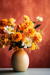 Wall Mural - Vase filled with yellow and white flowers on table.