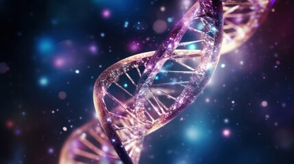 Poster - a DNA molecule twisting and turning in a vibrant, neon-colored space