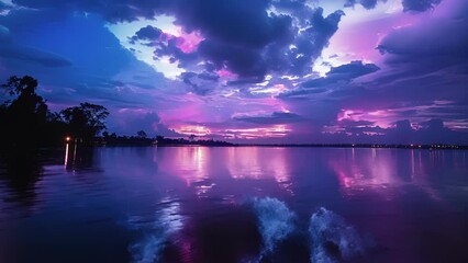 Wall Mural - Incessant flashes of lightning paint the night sky in breathtaking shades of blue and purple at Catatumbo River.