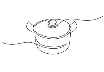 one continuous line drawing of big pan isolated on white background. cooking and kitchen concept.