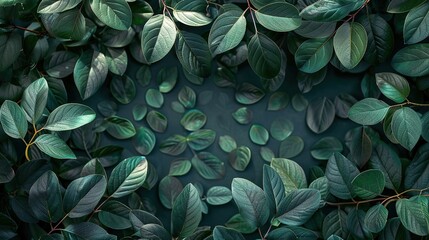 Wall Mural - Dark forest green with a simple leaf pattern