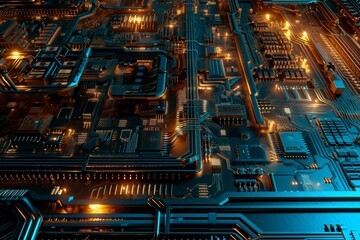 Poster - A complex, intricate circuit board, Abstract circuit background,  AI-generated