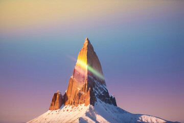 Wall Mural - Snowy mountain peaks pierce a fiery sunset sky in this dramatic landscape panorama