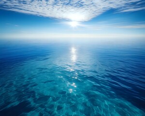 sunlight shining on the blue water.blue sea and sky.