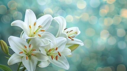 Canvas Print - white lilies on a soft green background