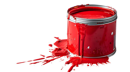 Wall Mural - large open used can of red paint with drips isolated on a transparent background