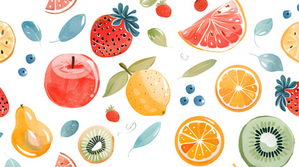 Poster - Pastel Fruit Pattern isolated on a transparent background