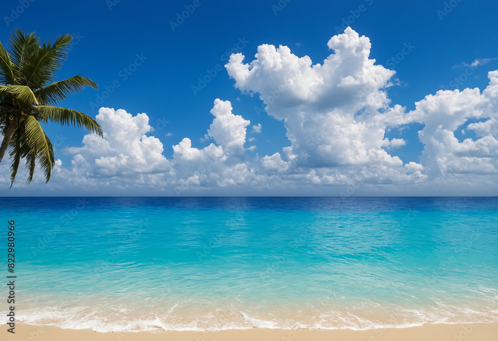 Tropical beach with blue sky and white clouds abstract background ...