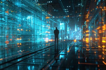Poster - A cyberspace filled with holographic data concept, AI generated
