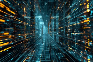 Poster - A cyberspace filled with holographic data concept, AI generated