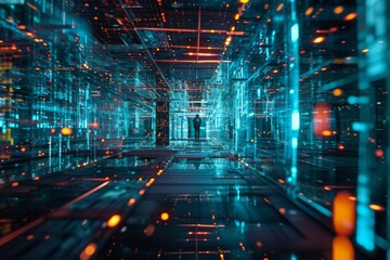 Poster - A cyberspace filled with holographic data concept, AI generated