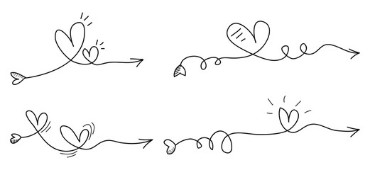 Poster - Doodle hearts. hand drawn of heart with line. Isolated on white background. Vector illustration