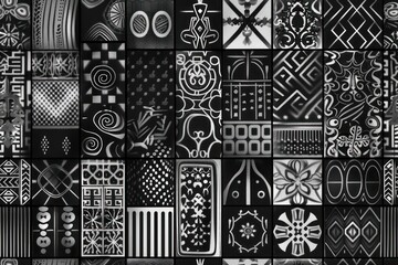 Wall Mural - Seamless Geometric Black and White Pattern: Add modern elegance with a repeating geometric design.