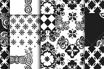 Wall Mural - Seamless Floral Black and White Pattern: Embrace timeless beauty with a repeating floral motif.