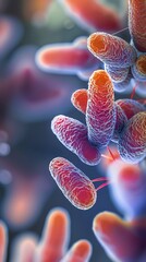 Wall Mural - Close-up view of cylindrical-shaped bacteria under a microscope. Detailed and vibrant depiction of microbial organisms in a scientific setting.