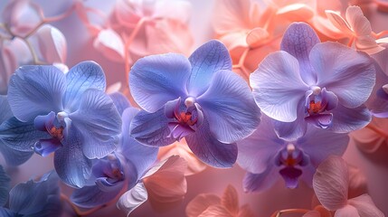 Wall Mural - an exquisite arrangement of orchids with delicate petals in shades of white, purple, and pink, set a