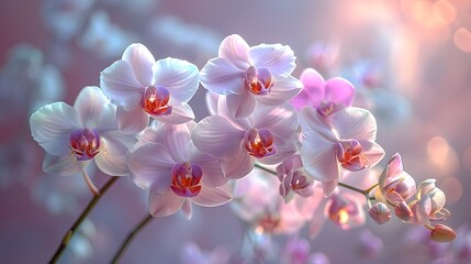 Wall Mural - an exquisite arrangement of orchids with delicate petals in shades of white, purple, and pink, set a