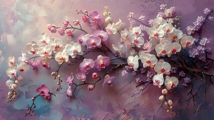 Wall Mural - an exquisite arrangement of orchids with delicate petals in shades of white, purple, and pink, set a