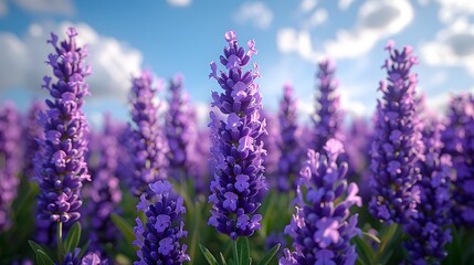 Wall Mural - a field of lavender flowers swaying gently in the breeze under a bright blue sky, providing a calmin