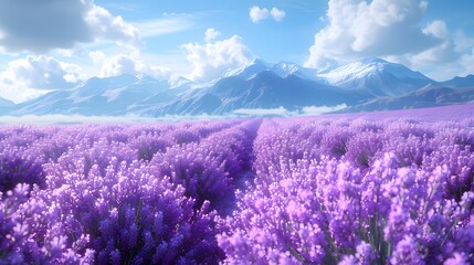 Wall Mural - a field of lavender flowers swaying gently in the breeze under a bright blue sky, providing a calmin