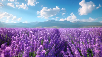 Wall Mural - a field of lavender flowers swaying gently in the breeze under a bright blue sky, providing a calmin