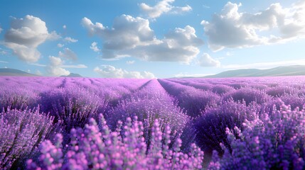 Wall Mural - a field of lavender flowers swaying gently in the breeze under a bright blue sky, providing a calmin
