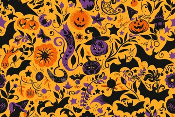 Wall Mural - Seamless Halloween Patterns with a Variety of Mysterious Designs