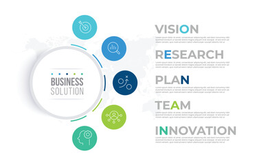 infographic template with circular style, 5 choice diagram business solution