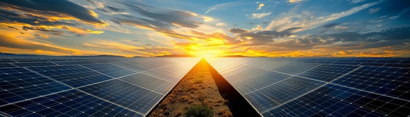 A solar panel array in a desert landscape