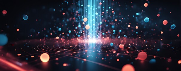 Digital background for advanced technological operations, neural networks, AI, data transmission, encryption, digital archives, audio and visual representations, scientific research and etc
