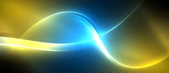 Aufkleber - Neon glowing circle rays, light round lines in the dark, planet style neon wave lines. Energetic electric concept design for wallpaper, banner, background