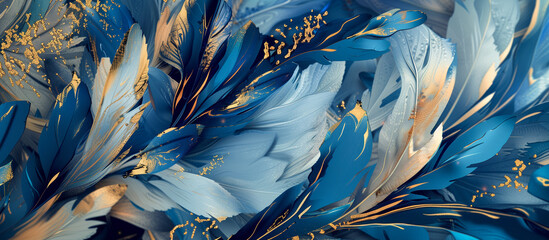 Poster - luxury abstract blue golden feather texture banner background